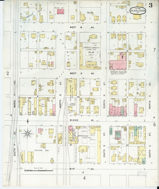 Sanborn Fire Insurance Map from Oskaloosa, Mahaska County, Iowa (1896), Sheet #0003 - Historic Sanborn Fire Insurance Map Print, vintage old map wall art