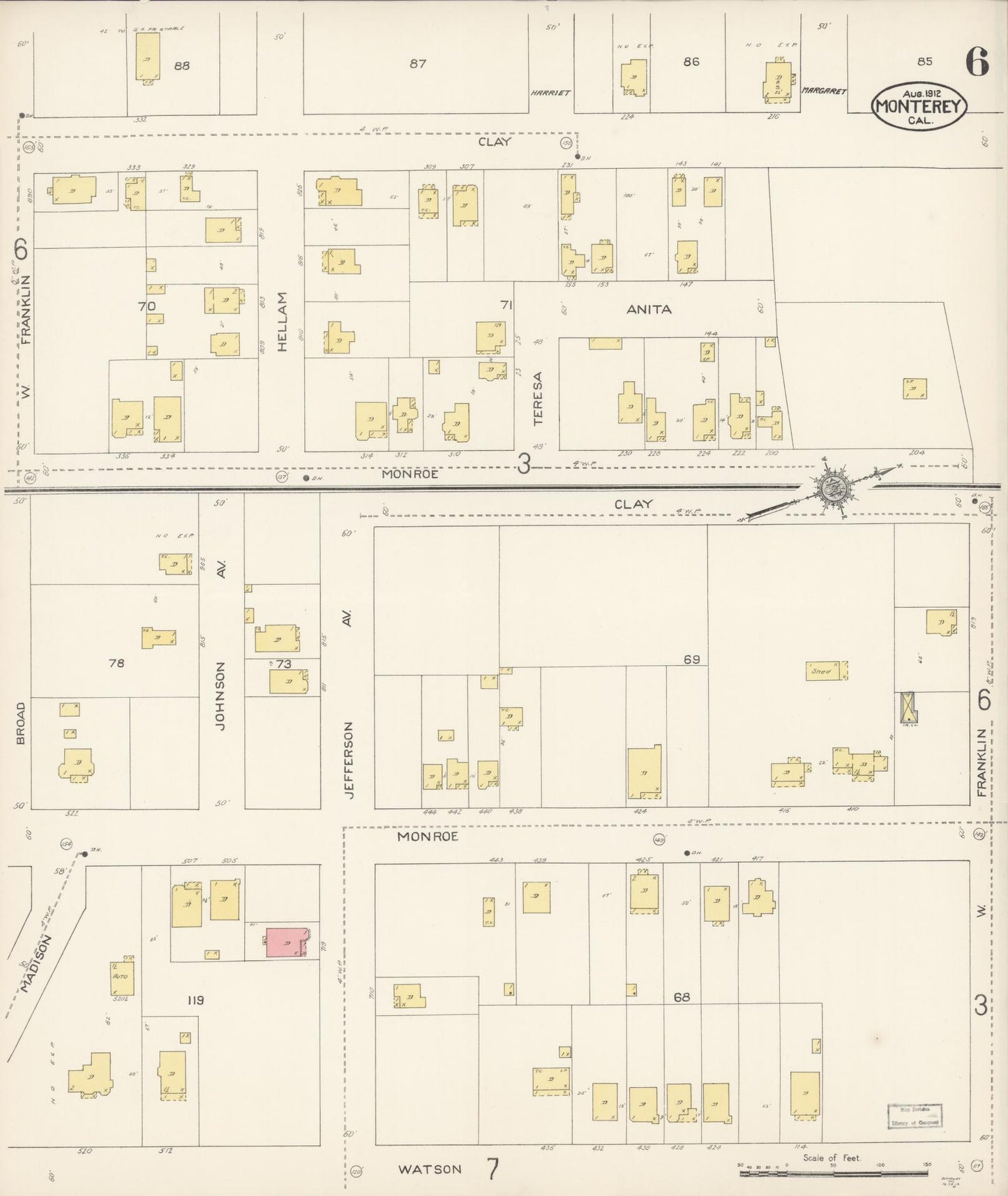 Sanborn Fire Insurance Map from Monterey, Monterey County, California (1912), Sheet #0006 - Complete Map Set gallery image, historic Sanborn map, vintage wall art, California California