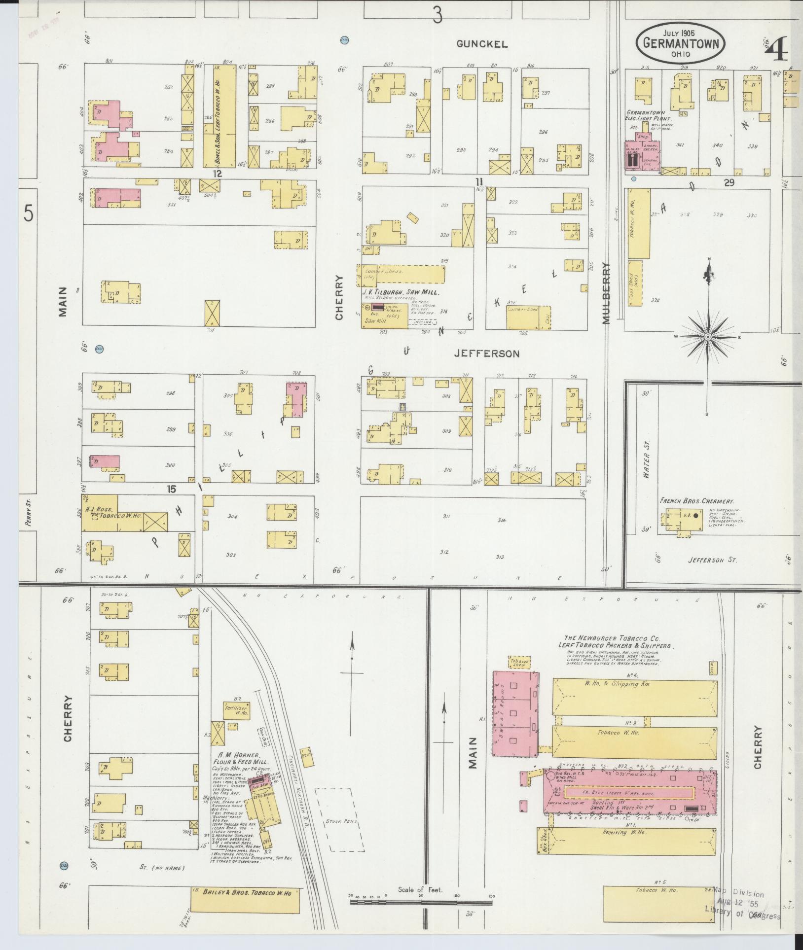 Sanborn Fire Insurance Map from Germantown, Montgomery County, Ohio (1905), Sheet #0004 - Historic Sanborn Fire Insurance Map Print, vintage old map wall art, antique decor, genealogy gift, Ohio Ohio map
