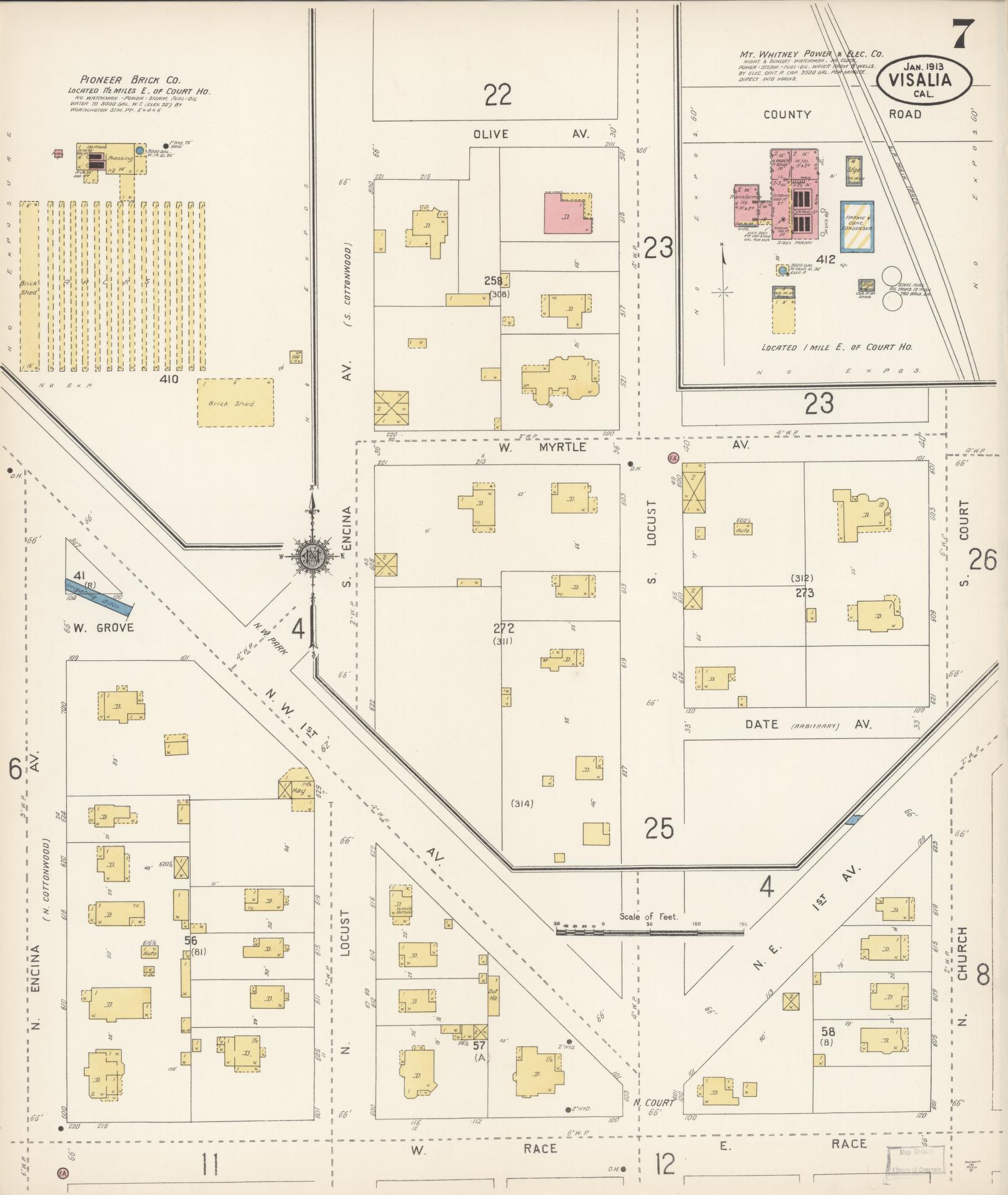 Sanborn Fire Insurance Map from Visalia, Tulare County, California (1913), Sheet #0007 - Complete Map Set gallery image, historic Sanborn map, vintage wall art, California California