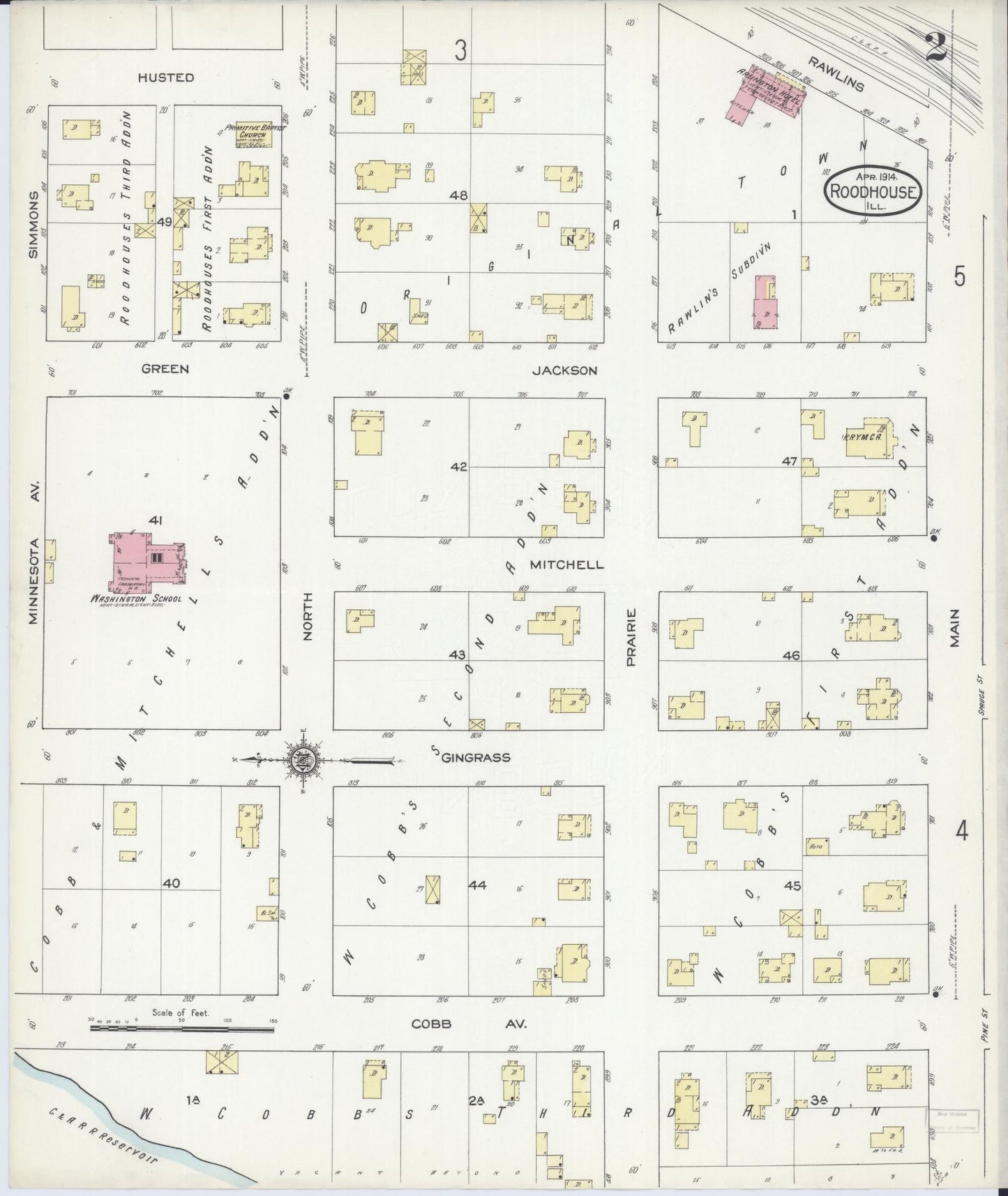 Sanborn Fire Insurance Map from Roodhouse, Greene County, Illinois (1914), Sheet #0002 - Historic Sanborn Fire Insurance Map Print, vintage old map wall art, antique decor, genealogy gift, Illinois Illinois map