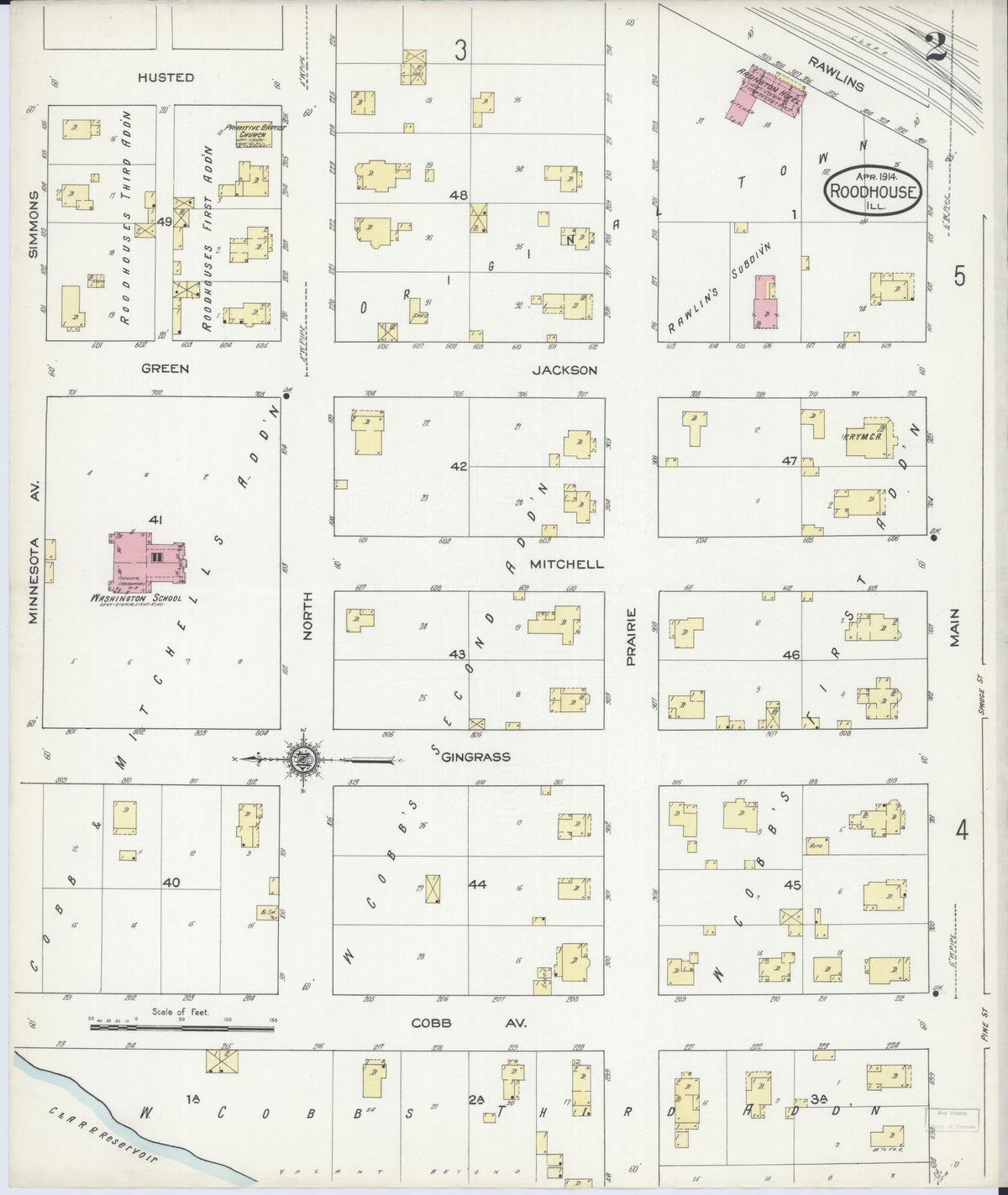 Sanborn Fire Insurance Map from Roodhouse, Greene County, Illinois (1914), Sheet #0002 - Historic Sanborn Fire Insurance Map Print, vintage old map wall art, antique decor, genealogy gift, Illinois Illinois map