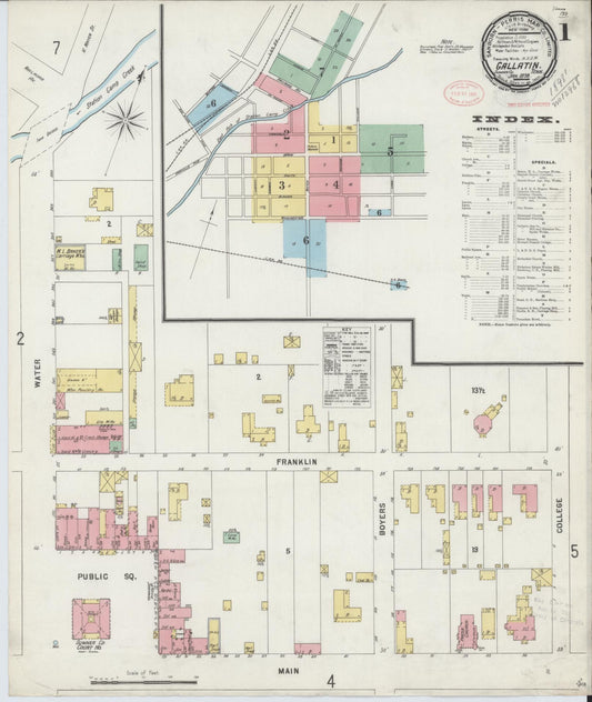Sanborn Fire Insurance Map from Gallatin, Sumner County, Tennessee (1898), Sheet #0001 - Complete Map Set gallery image, historic Sanborn map, vintage wall art, Tennessee Tennessee