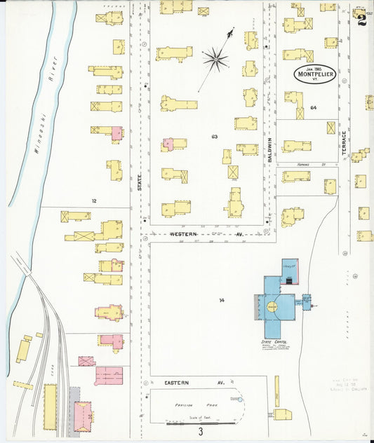 Sanborn Fire Insurance Map from Montpelier, Washington County, Vermont (1905), Sheet #0002 - Historic Sanborn Fire Insurance Map Print, vintage old map wall art, antique decor, genealogy gift, Vermont Vermont map
