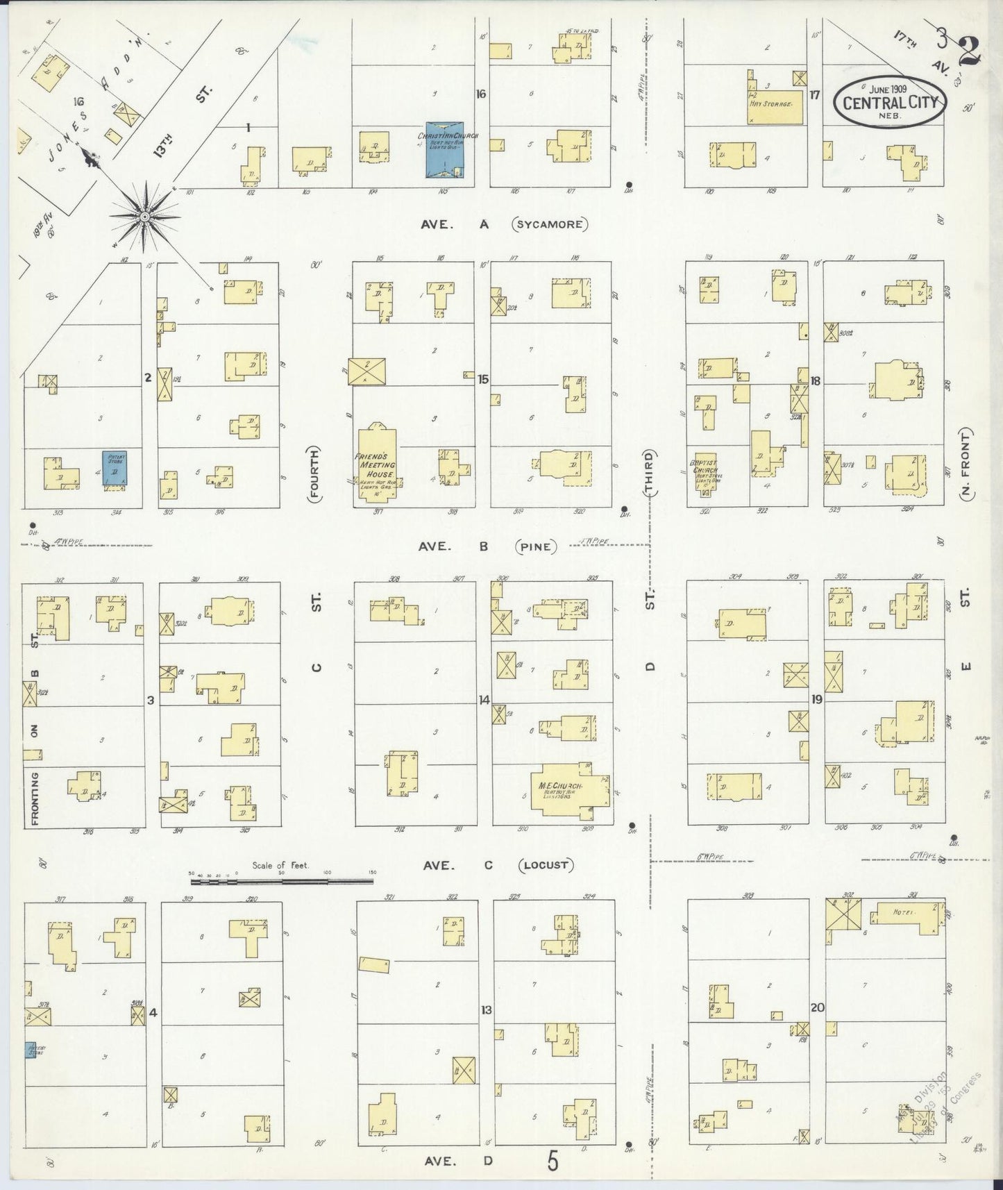 Sanborn Fire Insurance Map from Central City, Merrick County, Nebraska (1909), Sheet #0002 - Historic Sanborn Fire Insurance Map Print, vintage old map wall art, antique decor, genealogy gift, Nebraska Nebraska map