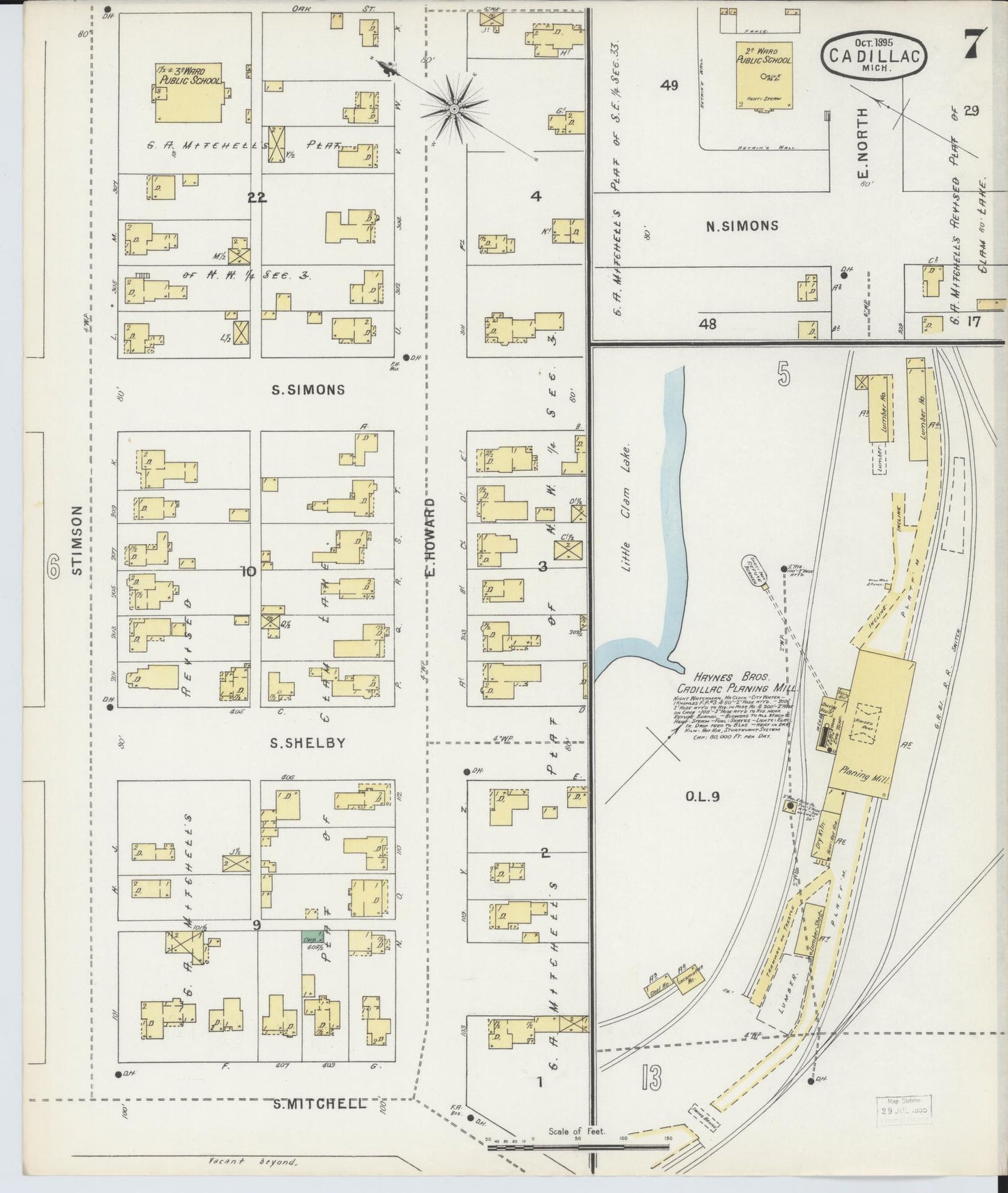 Sanborn Fire Insurance Map from Cadillac, Wexford County, Michigan (1895), Sheet #0007 - Historic Sanborn Fire Insurance Map Print, vintage old map wall art, antique decor, genealogy gift, Michigan Michigan map