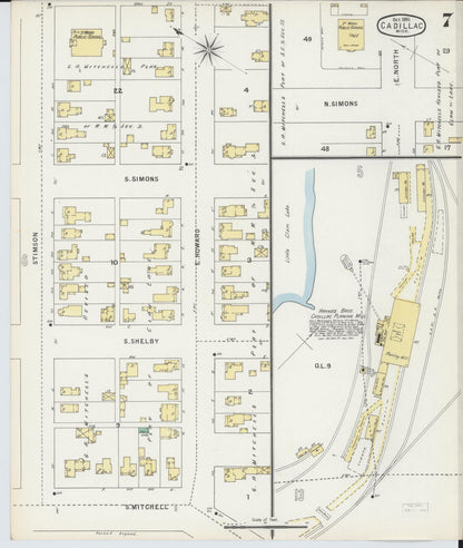 Sanborn Fire Insurance Map from Cadillac, Wexford County, Michigan (1895), Sheet #0007 - Historic Sanborn Fire Insurance Map Print, vintage old map wall art, antique decor, genealogy gift, Michigan Michigan map