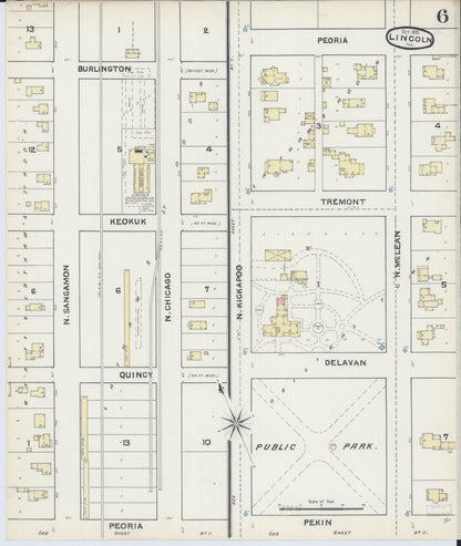 Sanborn Fire Insurance Map from Lincoln, Logan County, Illinois (1891), Sheet #0006 - Complete Map Set gallery image, historic Sanborn map, vintage wall art, Illinois Illinois