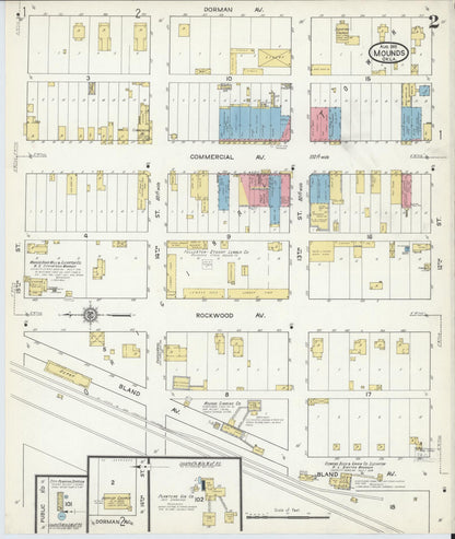 Sanborn Fire Insurance Map from Mounds, Creek County, Oklahoma (1915), Sheet #0002 - Complete Map Set gallery image, historic Sanborn map, vintage wall art, Oklahoma Oklahoma