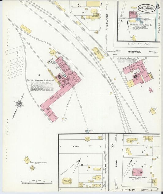 Sanborn Fire Insurance Map from Mount Carmel, Wabash County, Illinois (1910), Sheet #0006 - Historic Sanborn Fire Insurance Map Print, vintage old map wall art, antique decor, genealogy gift, Illinois Illinois map