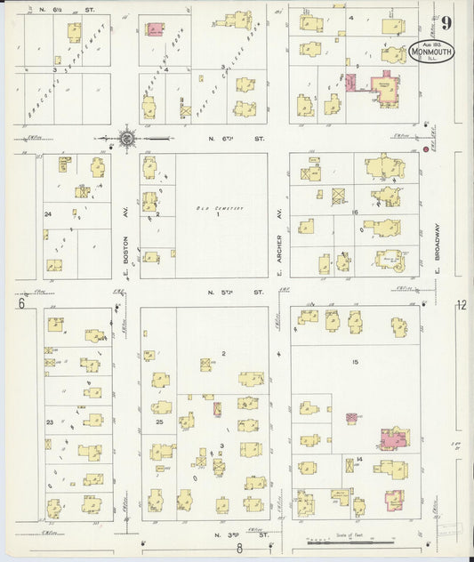 Sanborn Fire Insurance Map from Monmouth, Warren County, Illinois (1913), Sheet #0009 - Historic Sanborn Fire Insurance Map Print, vintage old map wall art, antique decor, genealogy gift, Illinois Illinois map
