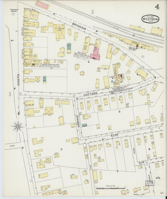 Sanborn Fire Insurance Map from Westboro, Worcester County, Massachusetts (1894), Sheet #0004 - Historic Sanborn Fire Insurance Map Print, vintage old map wall art, antique decor, genealogy gift, Massachusetts Massachusetts map