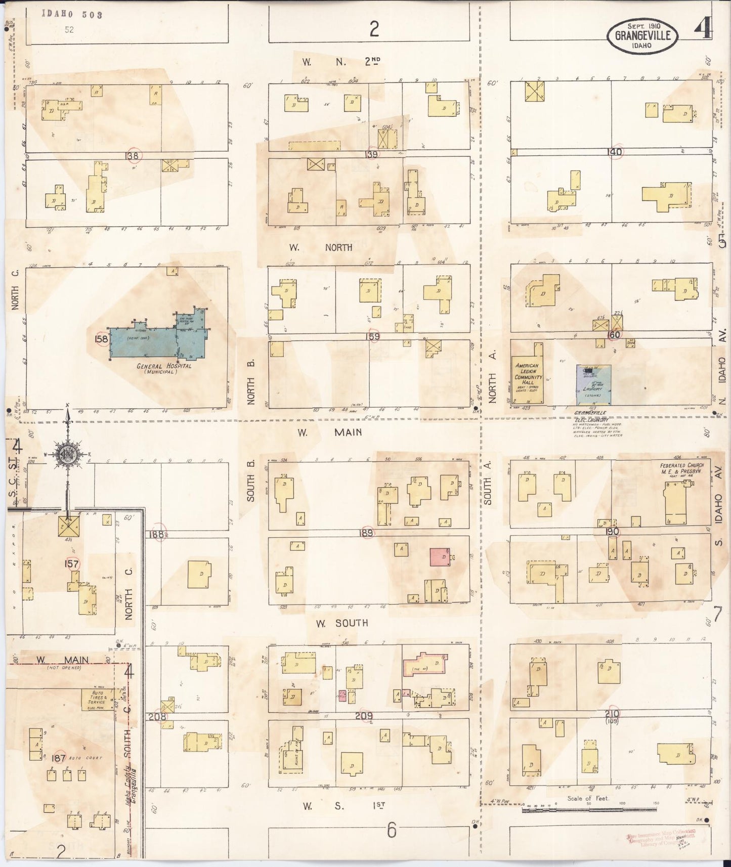 Sanborn Fire Insurance Map from Grangeville, Idaho County, Idaho (1941), Sheet #0004 - Historic Sanborn Fire Insurance Map Print, vintage old map wall art, antique decor, genealogy gift, Grangeville Idaho map
