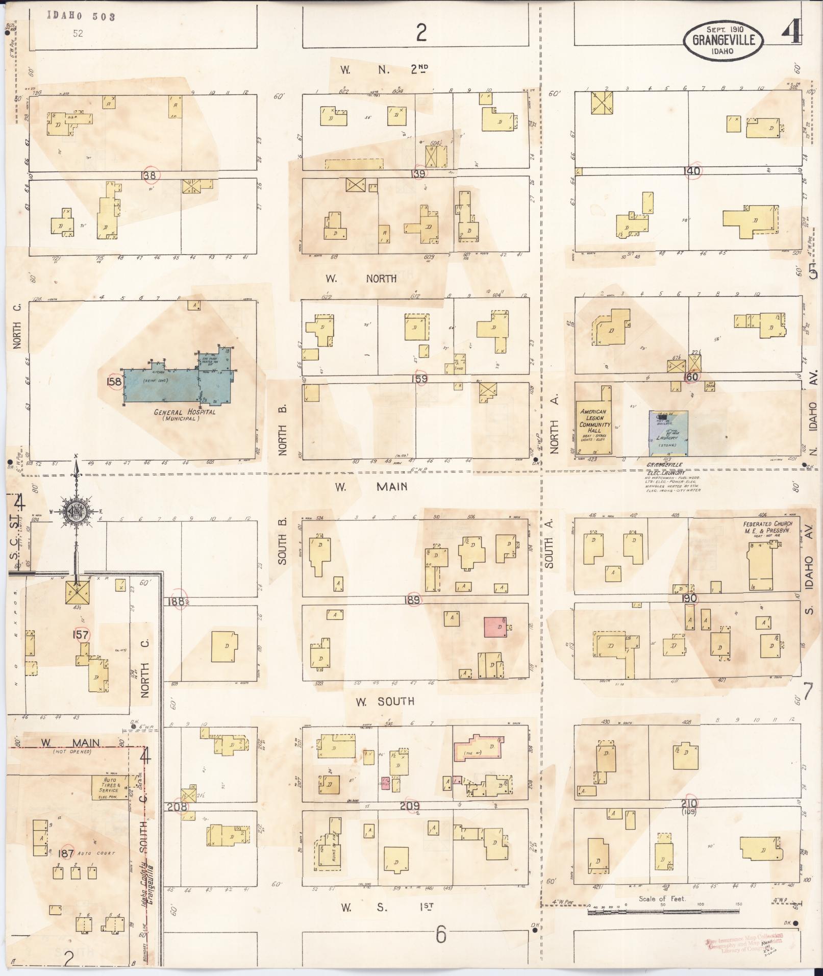 Sanborn Fire Insurance Map from Grangeville, Idaho County, Idaho (1941), Sheet #0004 - Historic Sanborn Fire Insurance Map Print, vintage old map wall art, antique decor, genealogy gift, Grangeville Idaho map