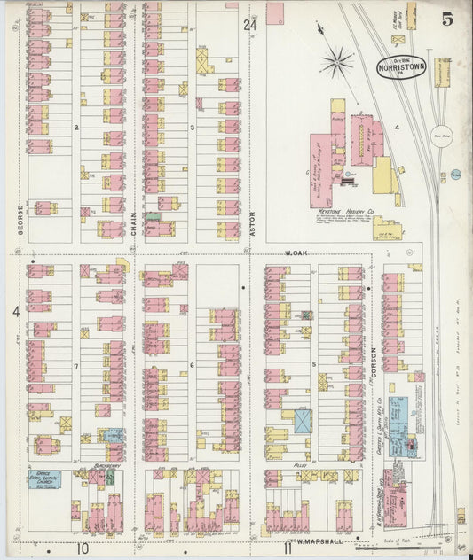 Sanborn Fire Insurance Map from Norristown, Montgomery County, Pennsylvania (1896), Sheet #0005 - Historic Sanborn Fire Insurance Map Print, vintage old map wall art, antique decor, genealogy gift, Pennsylvania Pennsylvania map