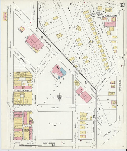 Sanborn Fire Insurance Map from Turtle Creek Valley, Allegheny County, Pennsylvania (1911), Sheet #0012 - Historic Sanborn Fire Insurance Map Print, vintage old map wall art, antique decor, genealogy gift, Pennsylvania Pennsylvania map