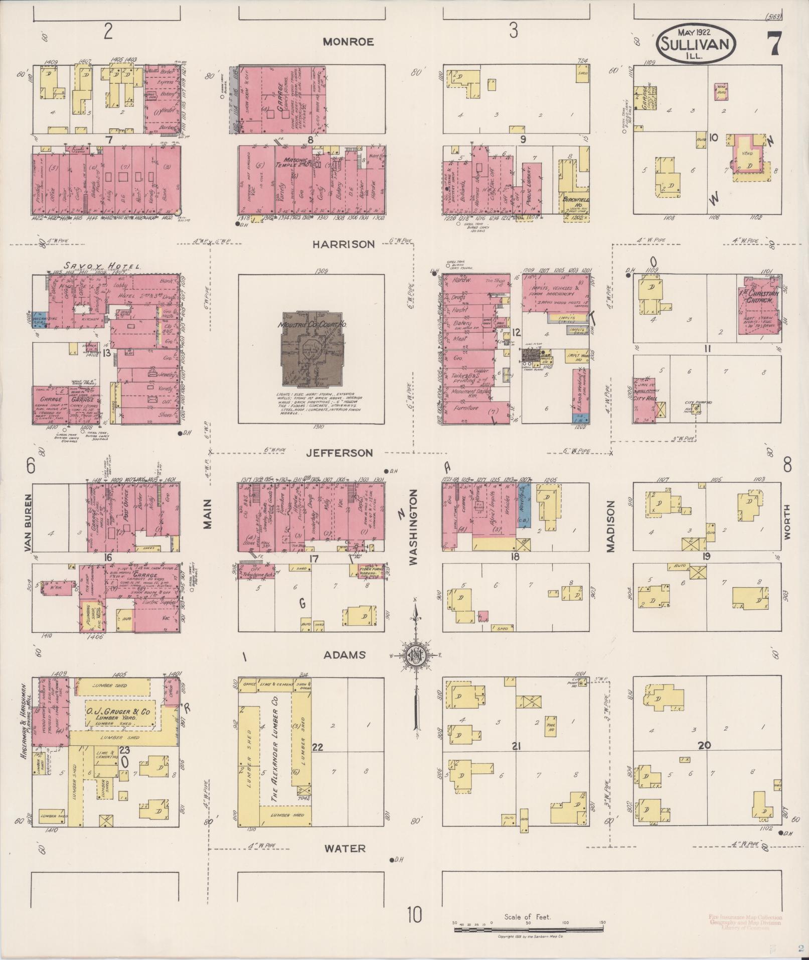 Sanborn Fire Insurance Map from Sullivan, Moultrie County, Illinois (1922), Sheet #0007 - Complete Map Set gallery image, historic Sanborn map, vintage wall art, Illinois Illinois