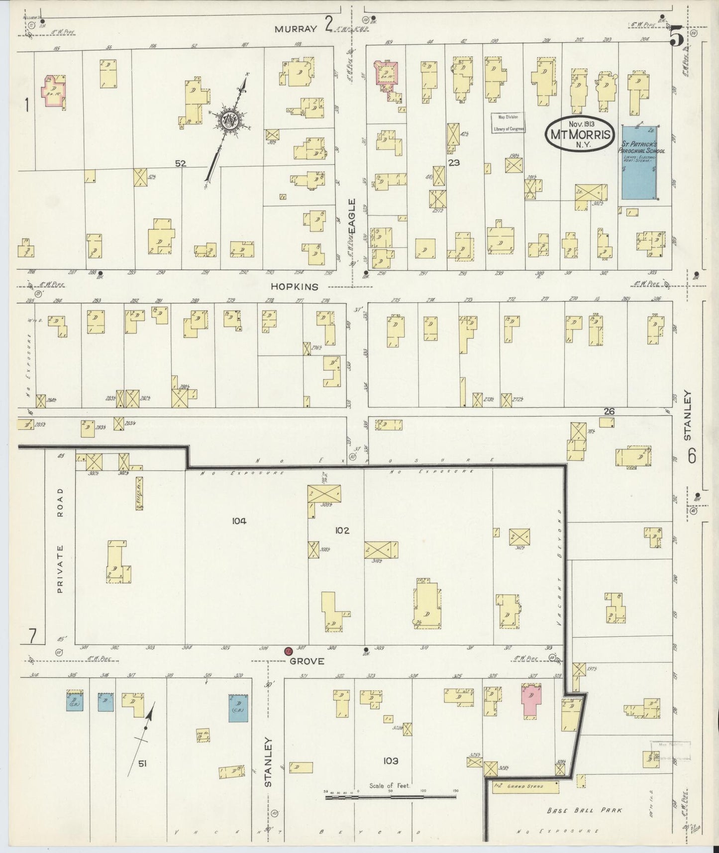 Sanborn Fire Insurance Map from Mount Morris, Livingston County, New York (1913), Sheet #0005 - Complete Map Set gallery image, historic Sanborn map, vintage wall art, New York New York
