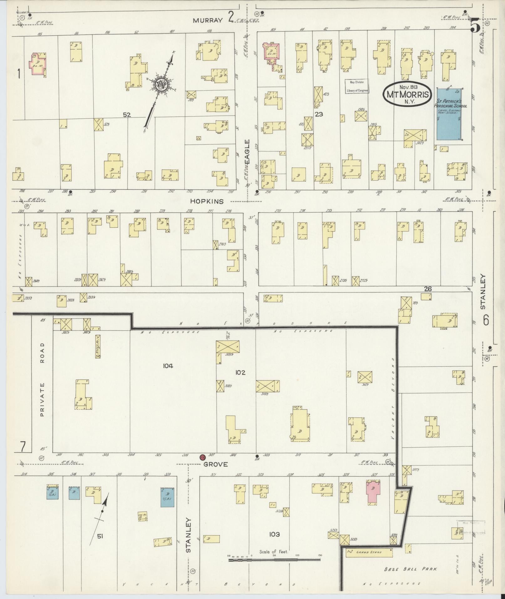Sanborn Fire Insurance Map from Mount Morris, Livingston County, New York (1913), Sheet #0005 - Complete Map Set gallery image, historic Sanborn map, vintage wall art, New York New York