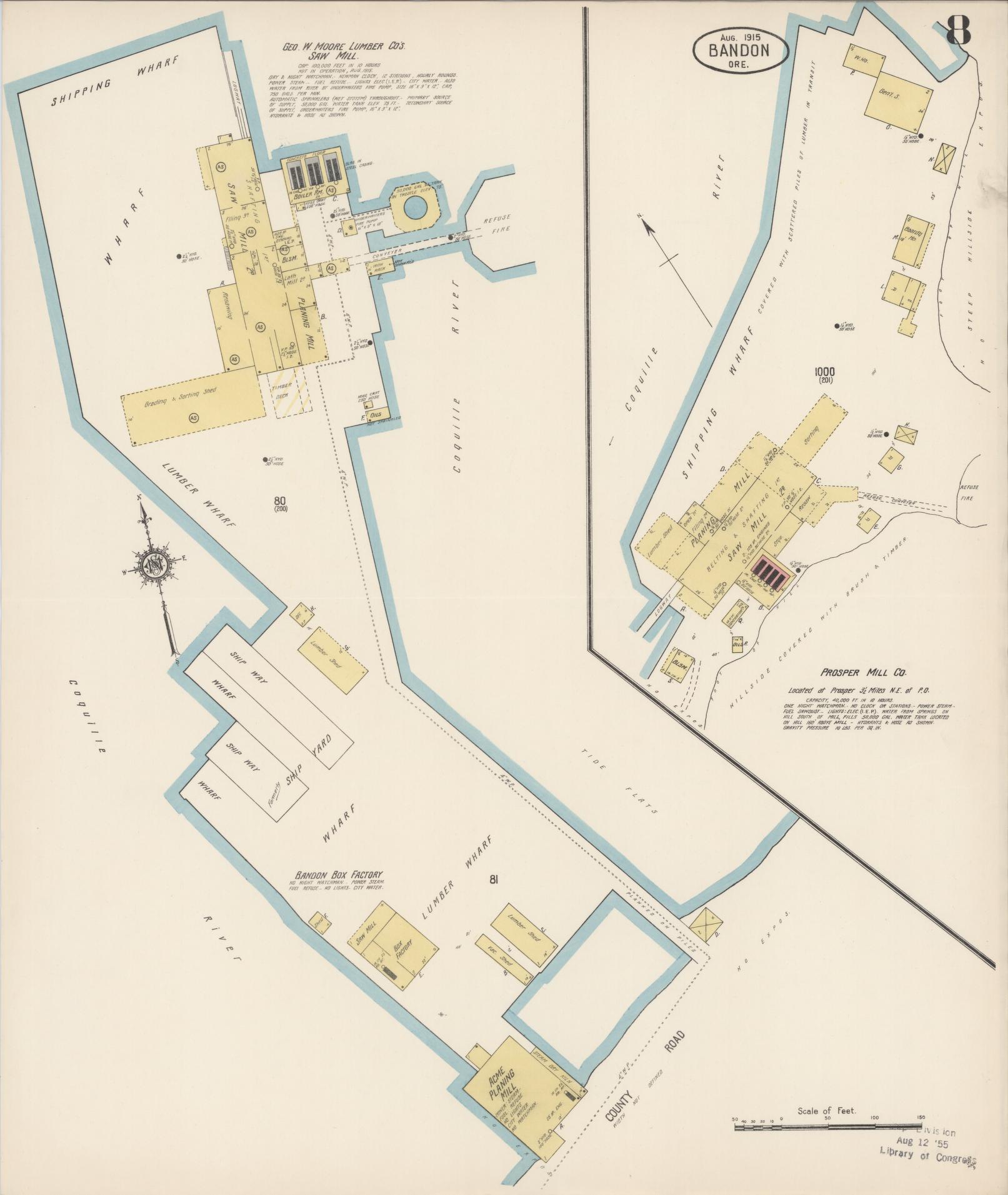 Sanborn Fire Insurance Map from Bandon, Coos County, Oregon (1915), Sheet #0008 - Complete Map Set gallery image, historic Sanborn map, vintage wall art, Oregon Oregon
