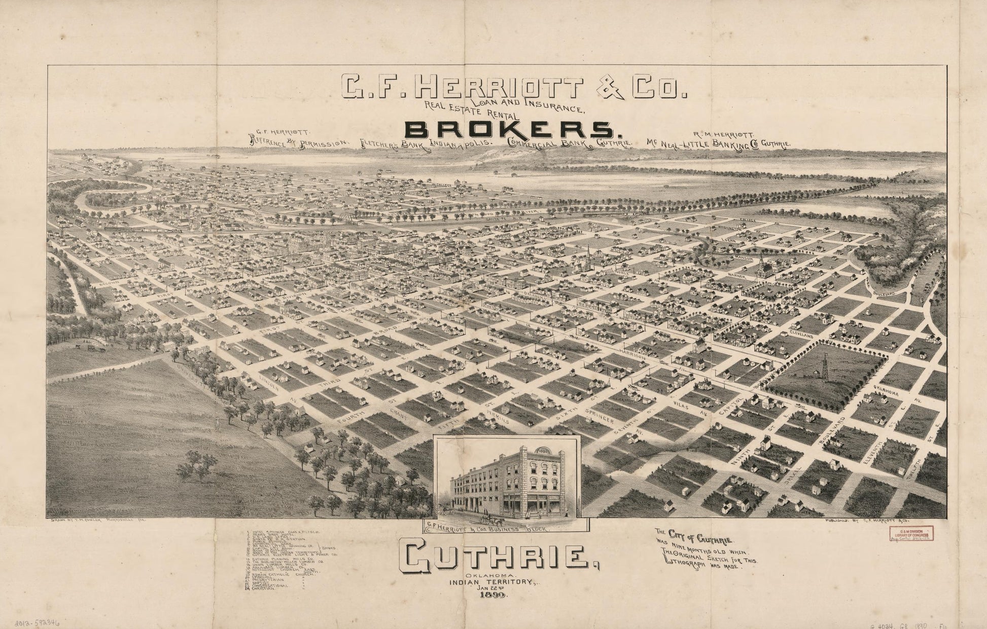 Guthrie, Oklahoma, Indian Territory, Jan. 22nd 1890 (1890) – Historic Bird’s-Eye View Panorama Print