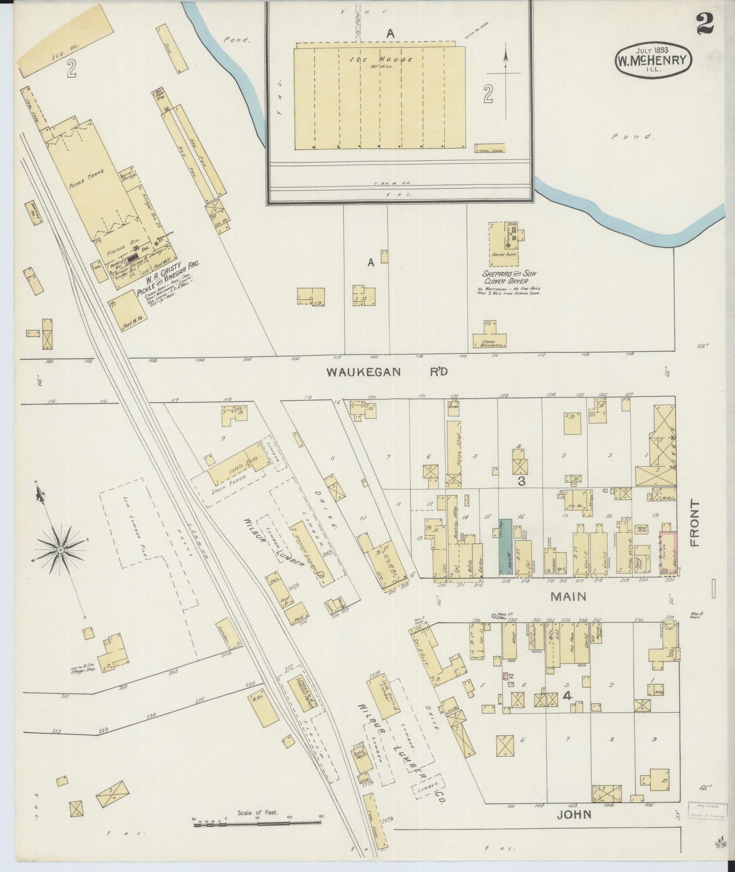Sanborn Fire Insurance Map from McHenry, McHenry County, Illinois (1893), Sheet #0002 - Historic Sanborn Fire Insurance Map Print, vintage old map wall art, antique decor, genealogy gift, Illinois Illinois map