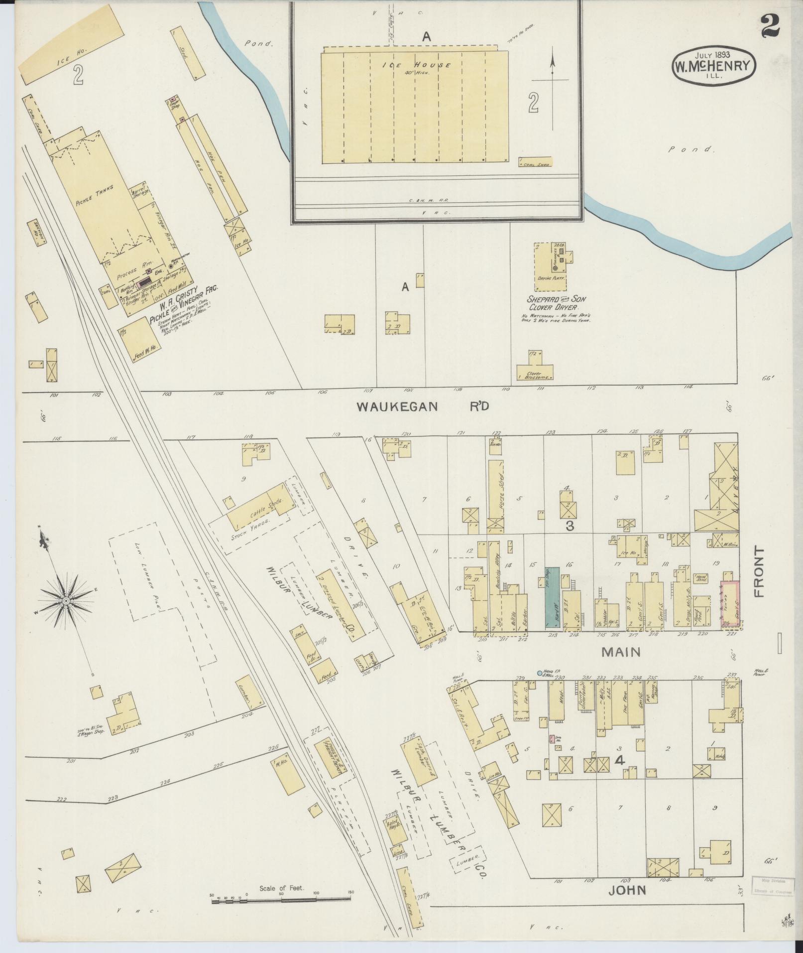 Sanborn Fire Insurance Map from McHenry, McHenry County, Illinois (1893), Sheet #0002 - Historic Sanborn Fire Insurance Map Print, vintage old map wall art, antique decor, genealogy gift, Illinois Illinois map