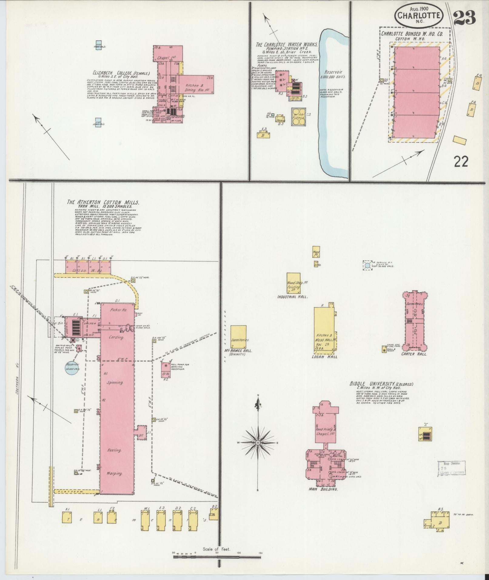 Sanborn Fire Insurance Map from Charlotte, Mecklenburg County, North Carolina (1900), Sheet #0023 - Complete Map Set gallery image, historic Sanborn map, vintage wall art, North Carolina North Carolina