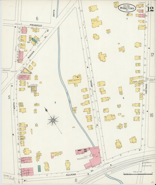 Sanborn Fire Insurance Map from Middletown, Orange County, New York (1904), Sheet #0012 - Historic Sanborn Fire Insurance Map Print, vintage old map wall art, antique decor, genealogy gift, New York New York map