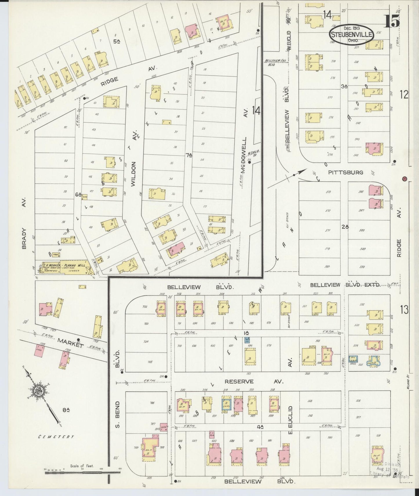 Sanborn Fire Insurance Map from Steubenville, Jefferson County, Ohio (1913), Sheet #0015 - Complete Map Set gallery image, historic Sanborn map, vintage wall art, Ohio Ohio