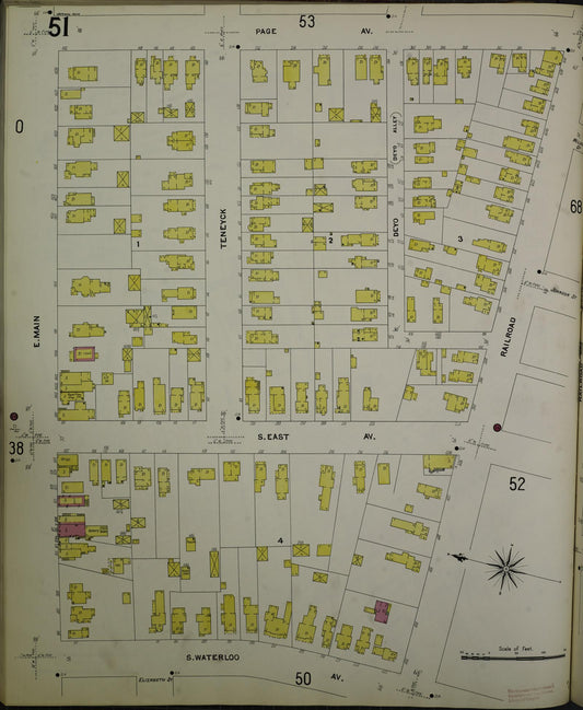 Sanborn Fire Insurance Map from Jackson, Jackson County, Michigan (1907), Sheet #0051 - Historic Sanborn Fire Insurance Map Print, vintage old map wall art, antique decor, genealogy gift, Michigan Michigan map