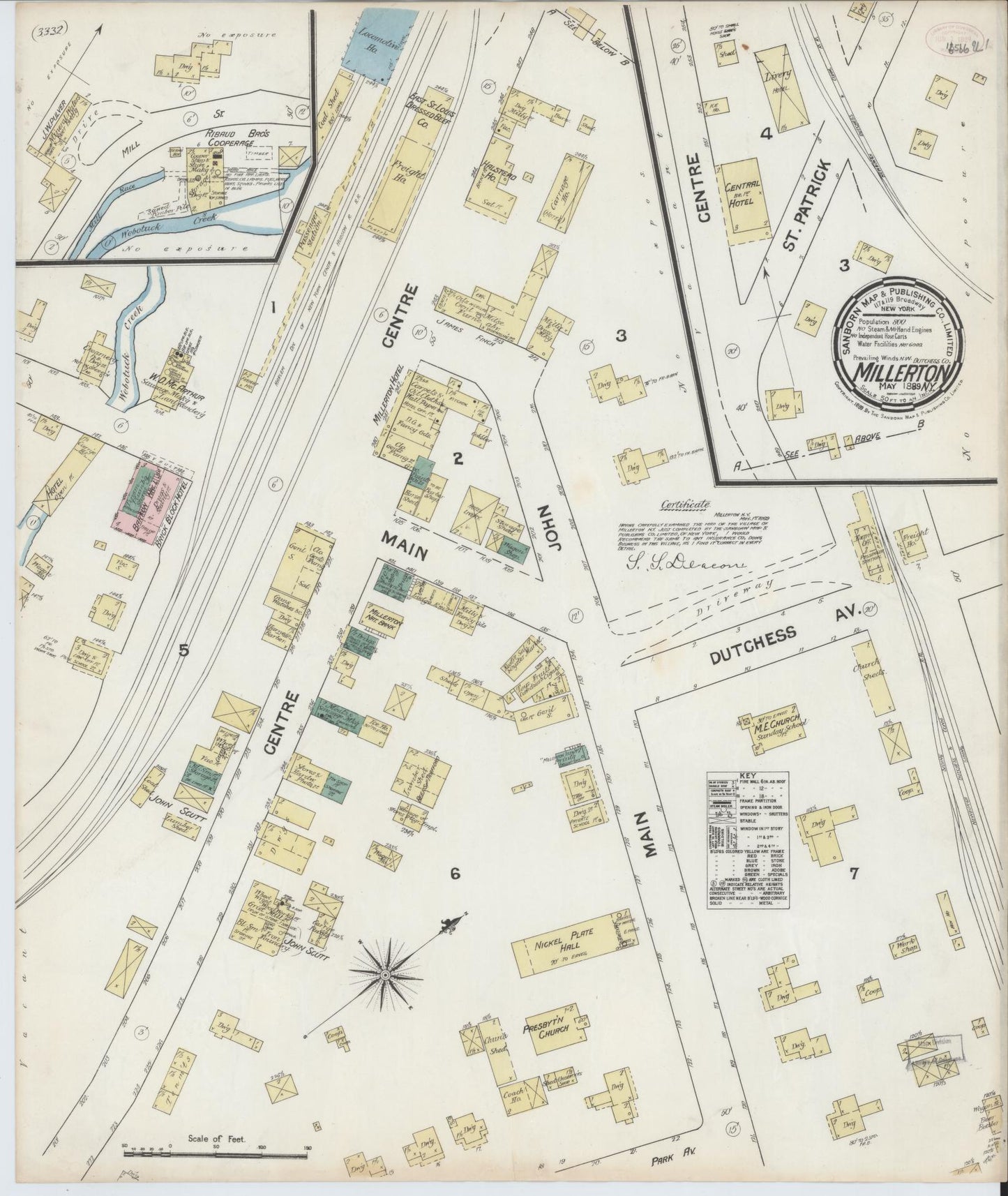 Sanborn Fire Insurance Map from Millerton, Dutchess County, New York (1889), Sheet #0001 - Historic Sanborn Fire Insurance Map Print, vintage old map wall art, antique decor, genealogy gift, New York New York map