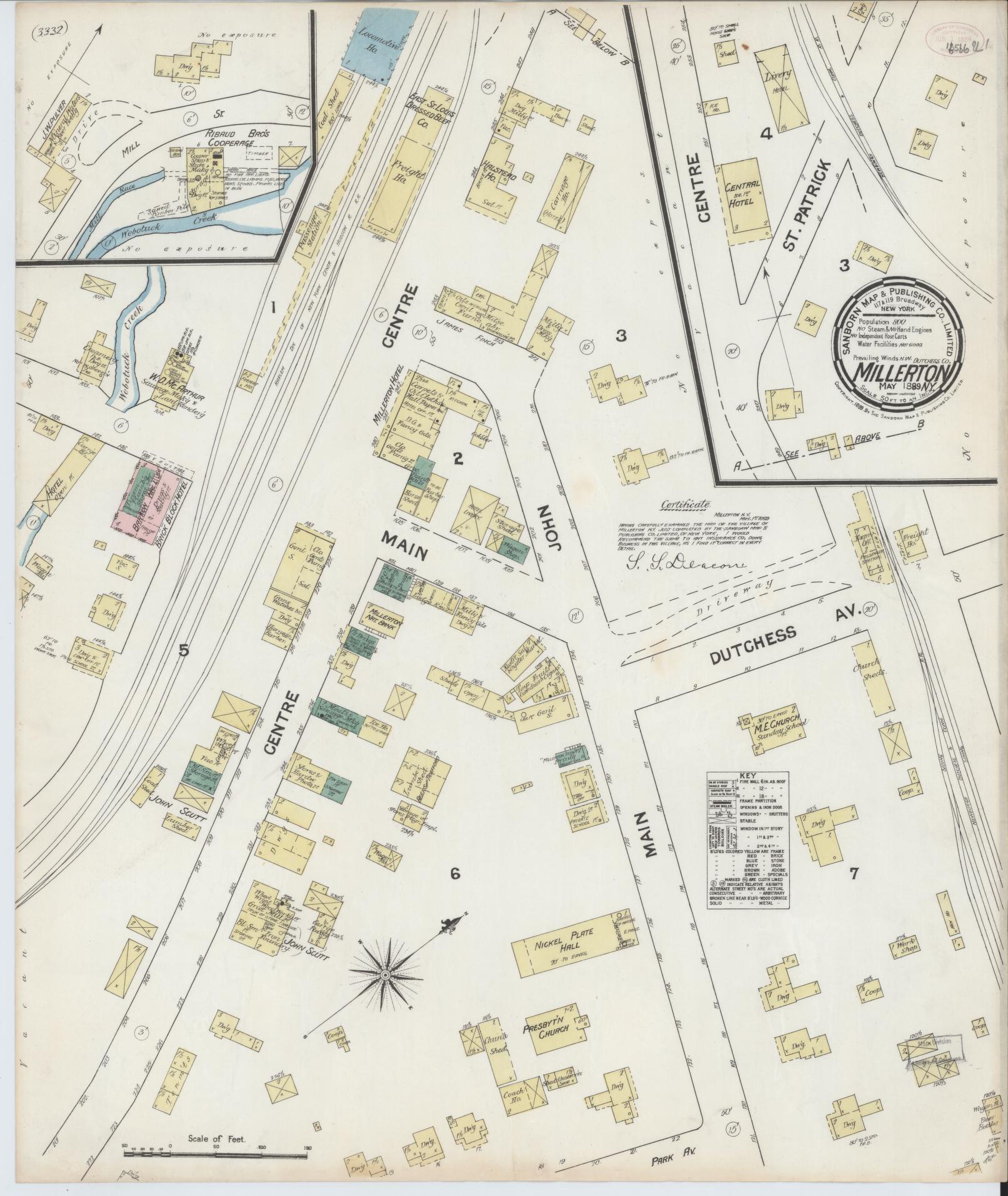 Sanborn Fire Insurance Map from Millerton, Dutchess County, New York (1889), Sheet #0001 - Historic Sanborn Fire Insurance Map Print, vintage old map wall art, antique decor, genealogy gift, New York New York map