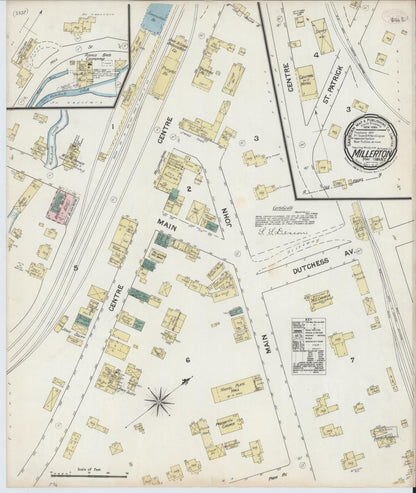 Sanborn Fire Insurance Map from Millerton, Dutchess County, New York (1889), Sheet #0001 - Historic Sanborn Fire Insurance Map Print, vintage old map wall art, antique decor, genealogy gift, New York New York map