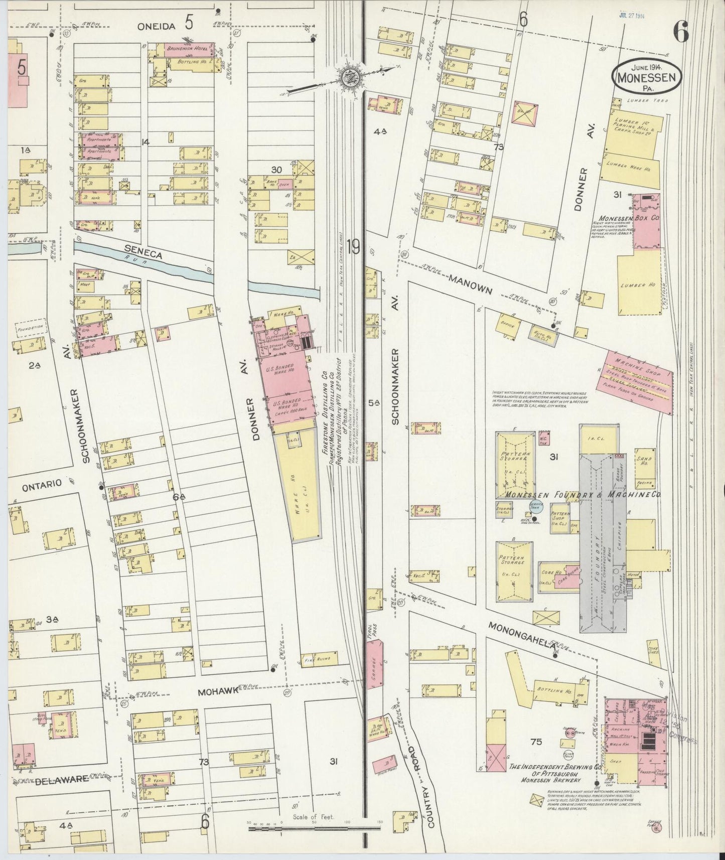 Sanborn Fire Insurance Map from Monessen, Westmoreland County, Pennsylvania (1914), Sheet #0006 - Historic Sanborn Fire Insurance Map Print, vintage old map wall art, antique decor, genealogy gift, Pennsylvania Pennsylvania map