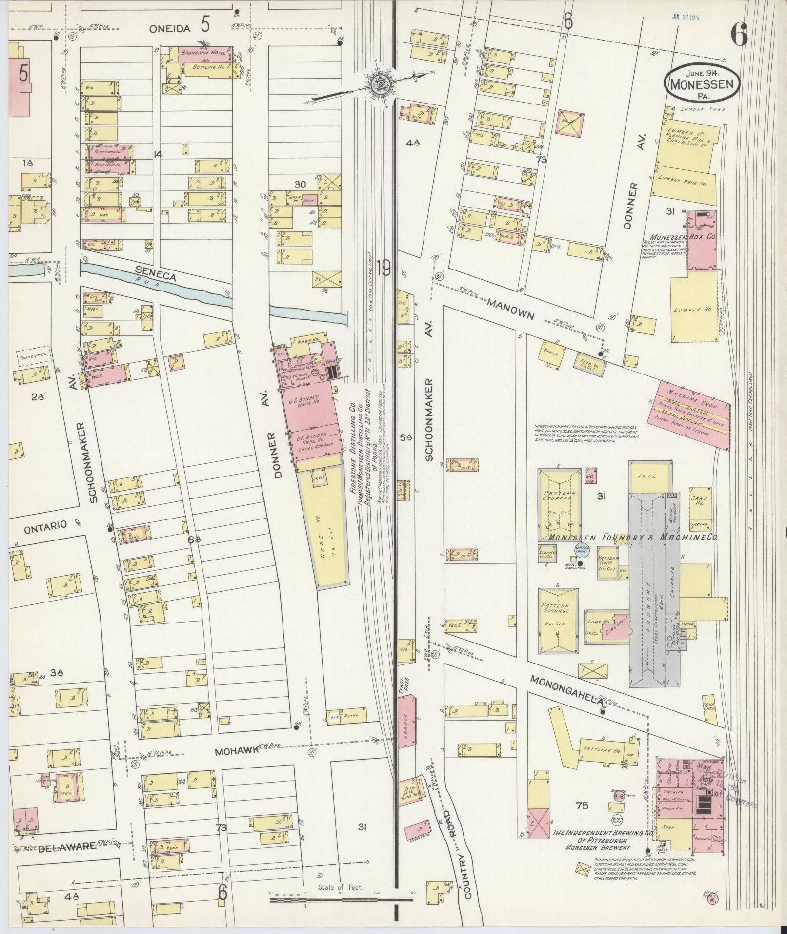Sanborn Fire Insurance Map from Monessen, Westmoreland County, Pennsylvania (1914), Sheet #0006 - Historic Sanborn Fire Insurance Map Print, vintage old map wall art, antique decor, genealogy gift, Pennsylvania Pennsylvania map