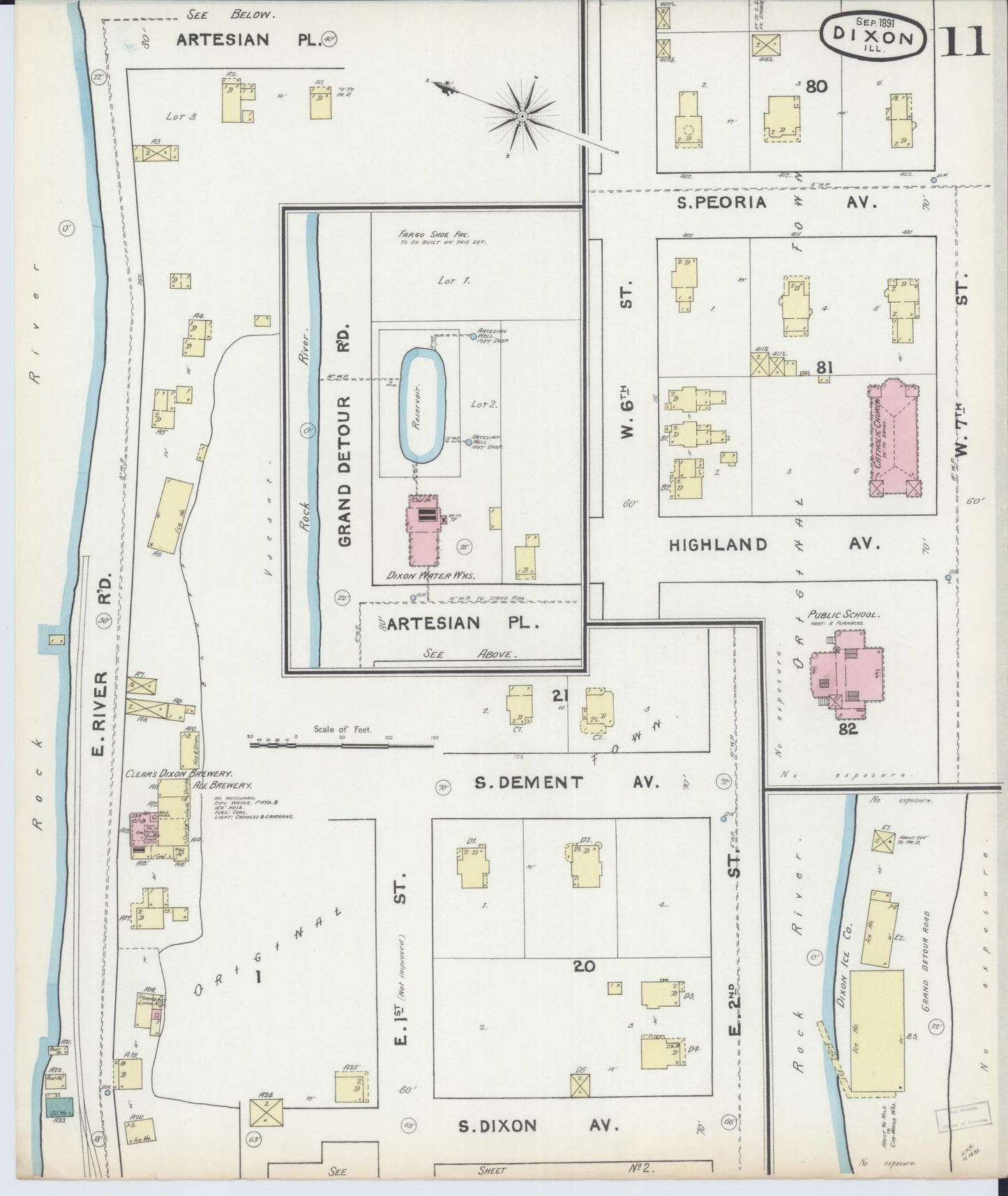Sanborn Fire Insurance Map from Dixon, Lee County, Illinois (1891), Sheet #0011 - Complete Map Set gallery image, historic Sanborn map, vintage wall art, Illinois Illinois
