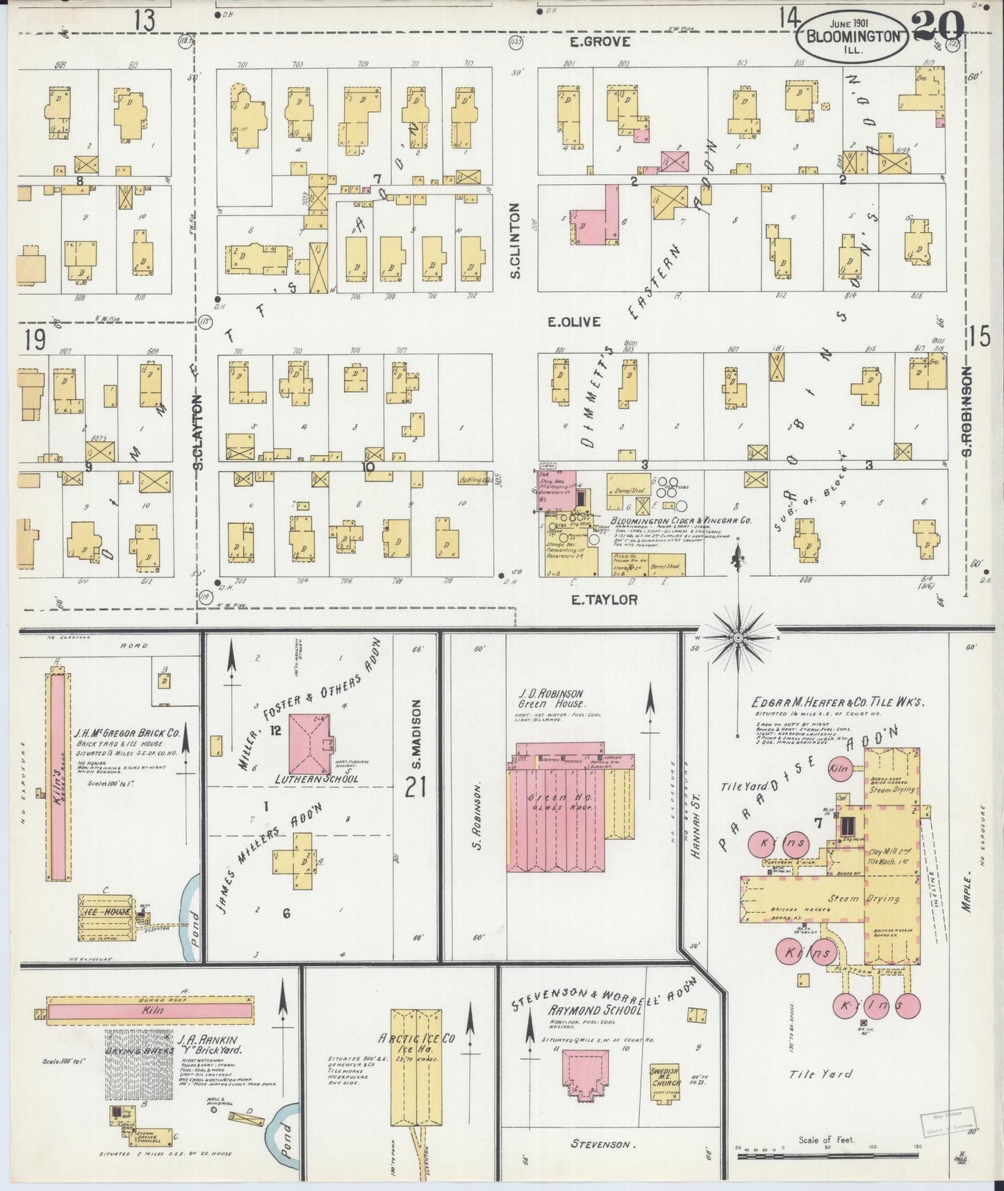 Sanborn Fire Insurance Map from Bloomington, McLean County, Illinois (1901), Sheet #0020 - Complete Map Set gallery image, historic Sanborn map, vintage wall art, Illinois Illinois