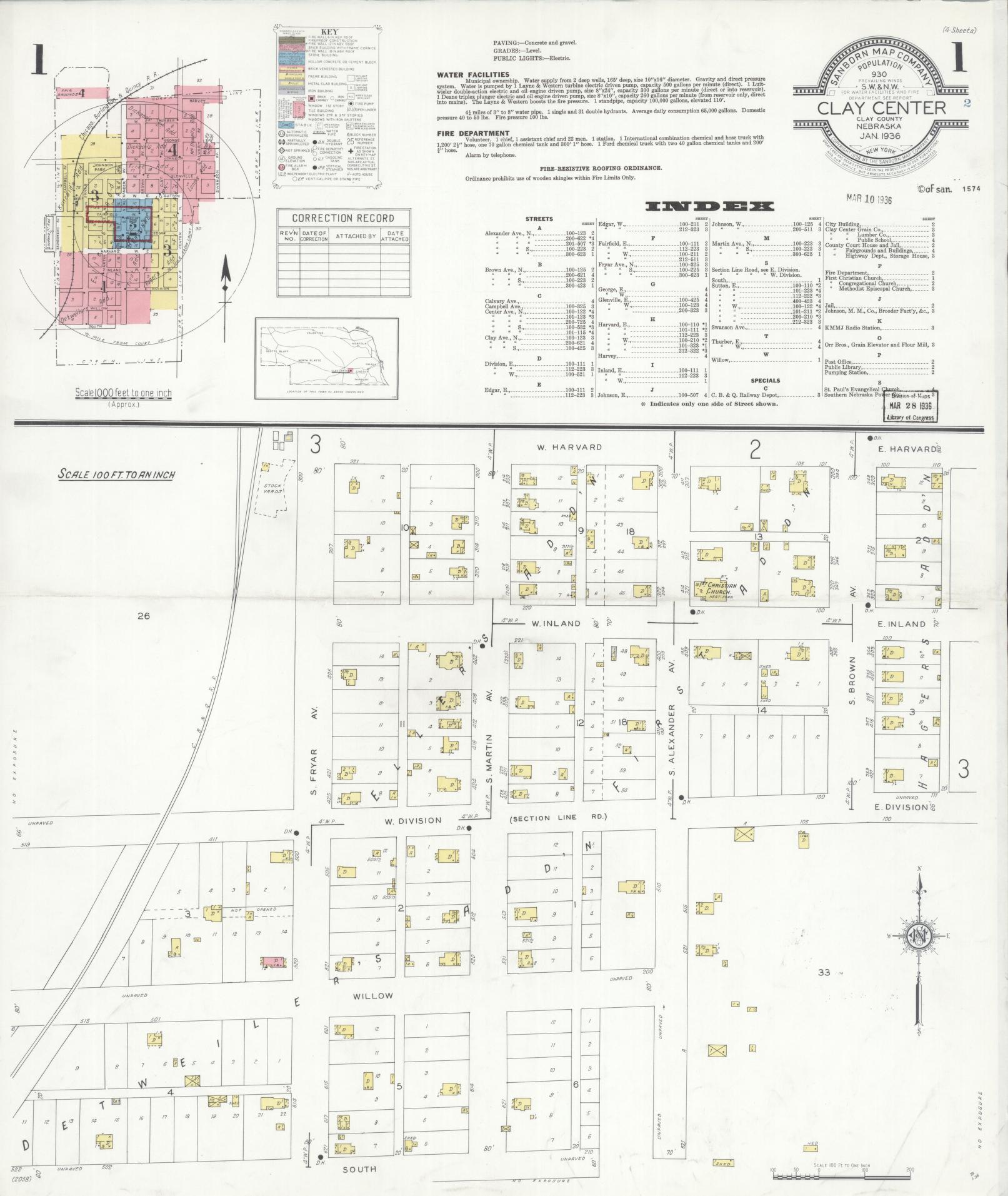 Sanborn Fire Insurance Map from Clay Center, Clay County, Nebraska. (1936) – Historic Sanborn Fire Insurance Map Print