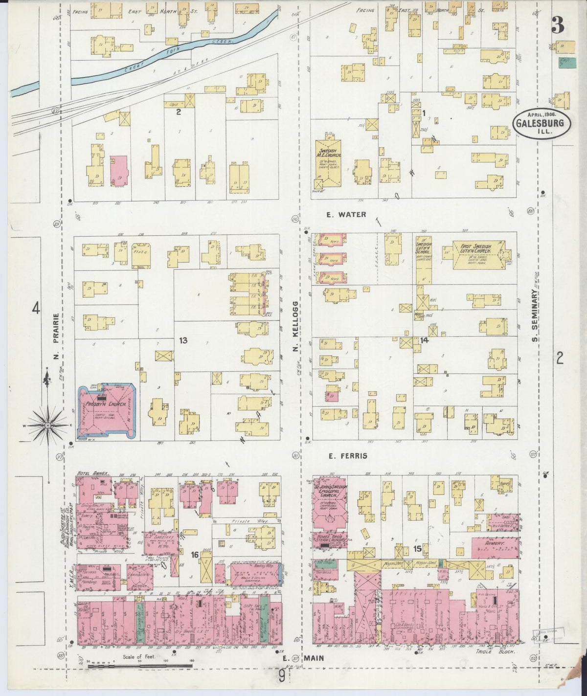 Sanborn Fire Insurance Map from Galesburg, Knox County, Illinois (1906), Sheet #0003 - Complete Map Set gallery image, historic Sanborn map, vintage wall art, Illinois Illinois