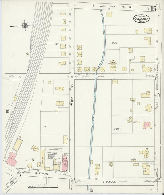 Sanborn Fire Insurance Map from Columbia, Maury County, Tennessee (1914), Sheet #0015 - Historic Sanborn Fire Insurance Map Print, vintage old map wall art, antique decor, genealogy gift, Tennessee Tennessee map