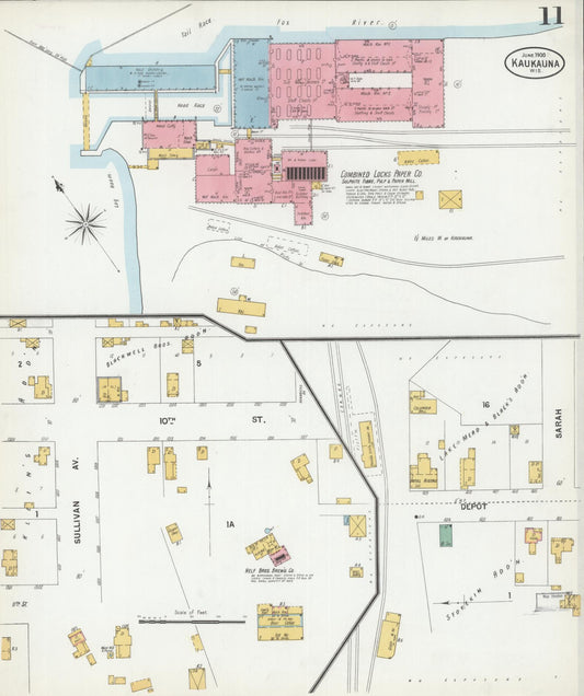 Sanborn Fire Insurance Map from Kaukauna, Outagamie County, Wisconsin (1900), Sheet #0011 - Historic Sanborn Fire Insurance Map Print, vintage old map wall art, antique decor, genealogy gift, Wisconsin Wisconsin map