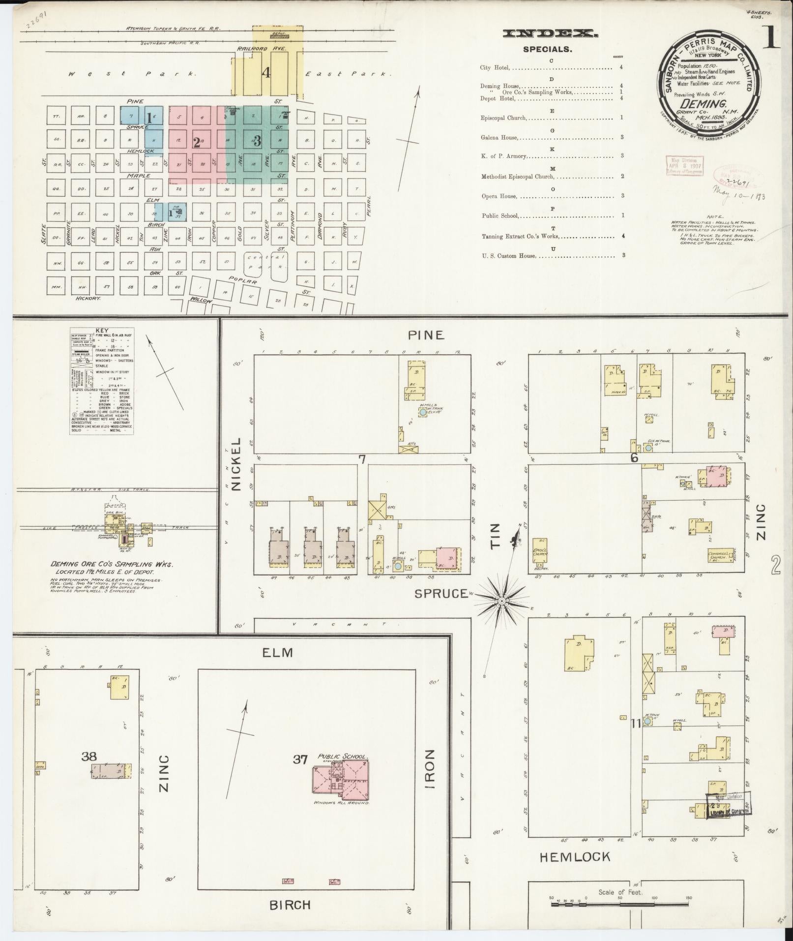 Sanborn Fire Insurance Map from Deming, Luna County, New Mexico (1893), Sheet #0001 - Historic Sanborn Fire Insurance Map Print, vintage old map wall art, antique decor, genealogy gift, New Mexico New Mexico map