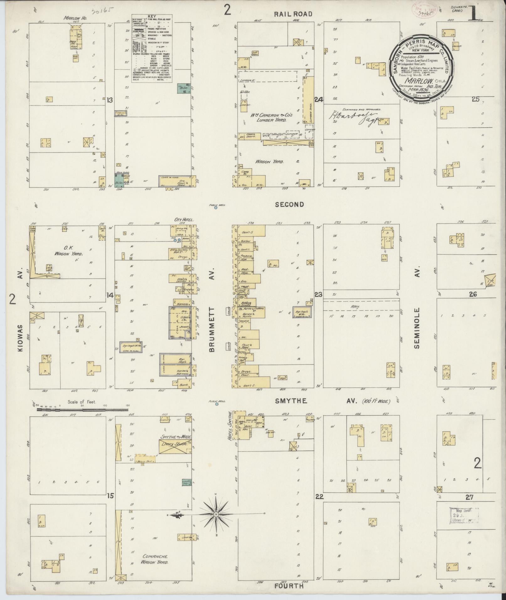 Sanborn Fire Insurance Map from Marlow, Stephens County, Oklahoma. (1896) – Historic Sanborn Fire Insurance Map Print