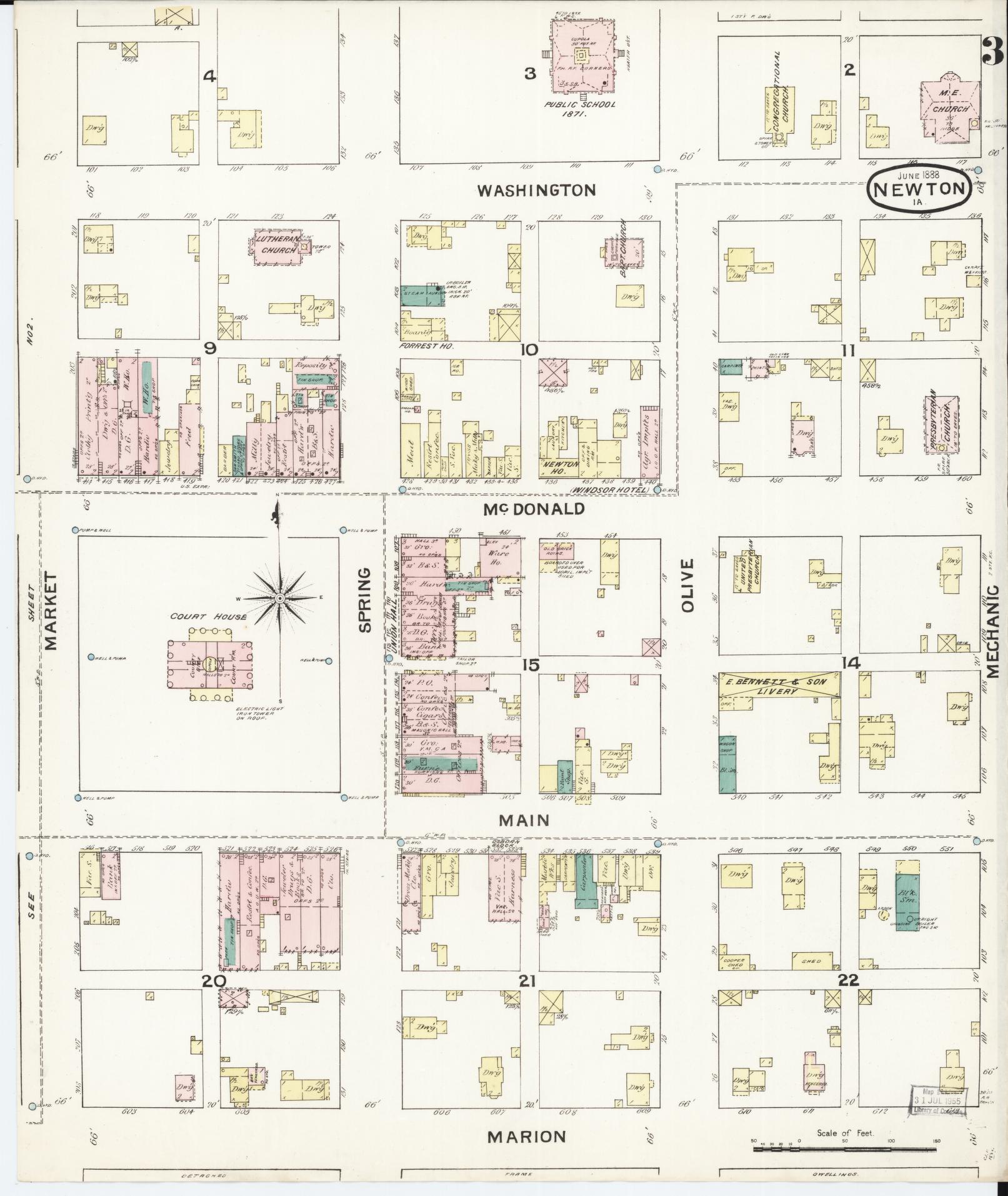 Sanborn Fire Insurance Map from Newton, Jasper County, Iowa (1888), Sheet #0003 - Historic Sanborn Fire Insurance Map Print, vintage old map wall art