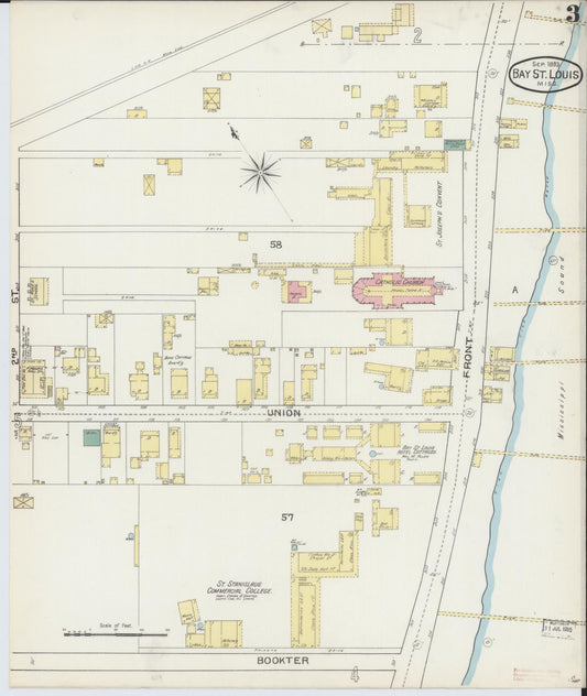 Sanborn Fire Insurance Map from Bay Saint Louis, Hancock County, Mississippi (1893), Sheet #0003 - Historic Sanborn Fire Insurance Map Print, vintage old map wall art, antique decor, genealogy gift, Mississippi Mississippi map