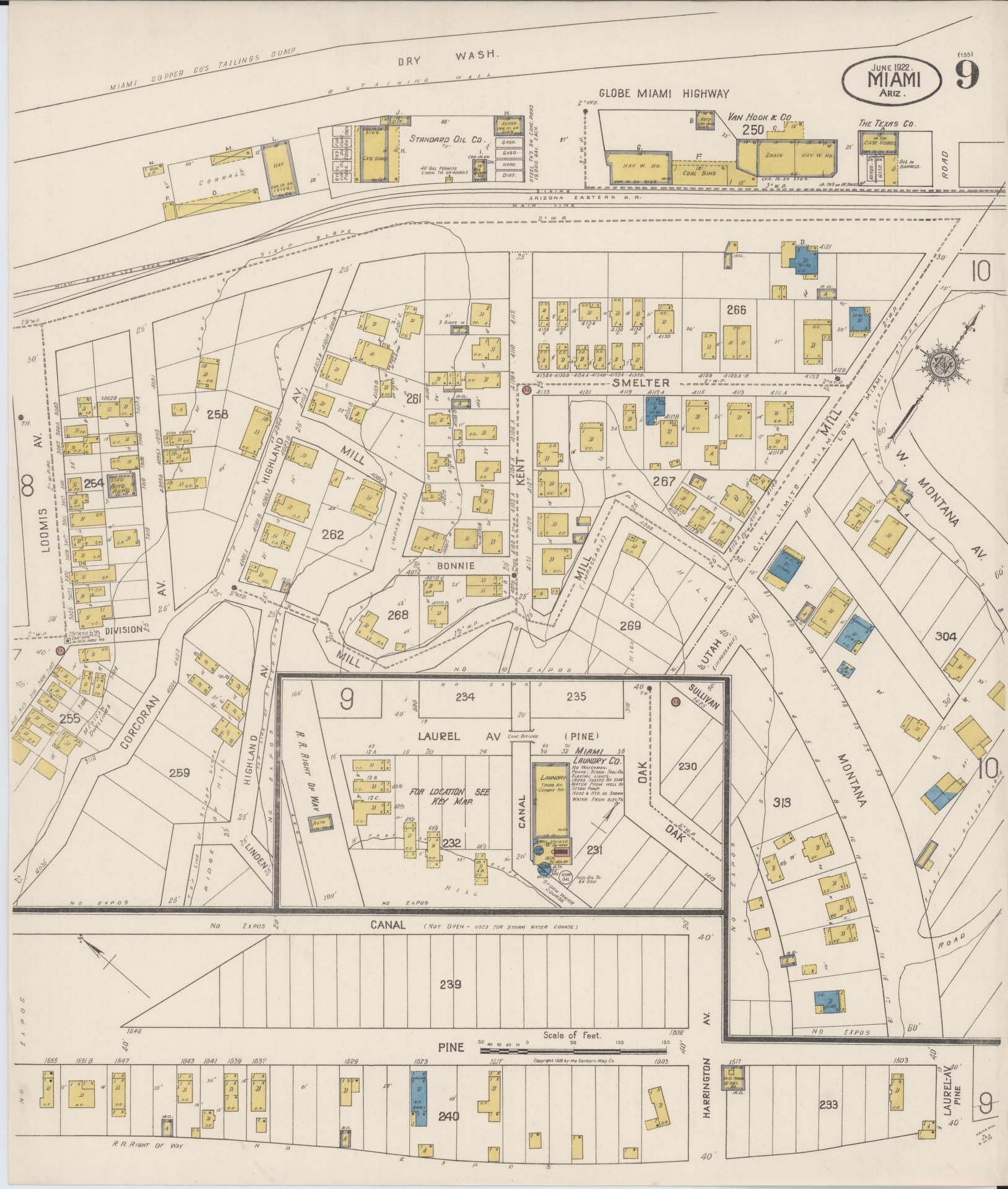 Sanborn Fire Insurance Map from Miami, Gila County, Arizona (1922), Sheet #0009 - Historic Sanborn Fire Insurance Map Print, vintage old map wall art, antique decor, genealogy gift, Arizona Arizona map
