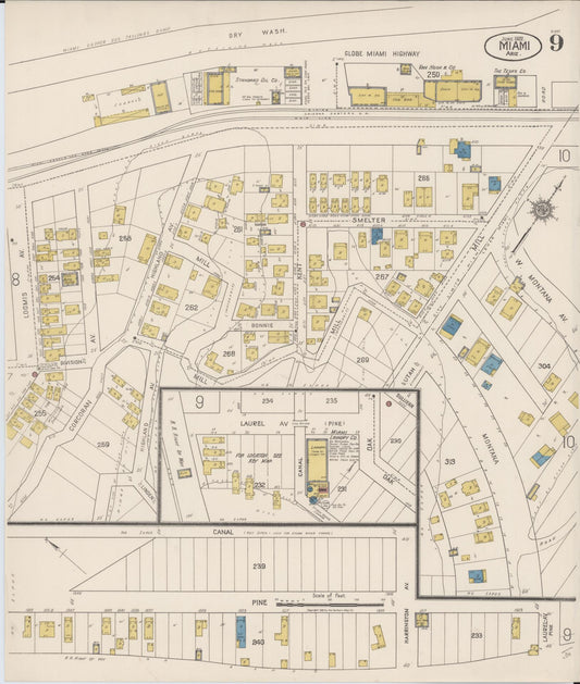Sanborn Fire Insurance Map from Miami, Gila County, Arizona (1922), Sheet #0009 - Historic Sanborn Fire Insurance Map Print, vintage old map wall art, antique decor, genealogy gift, Arizona Arizona map