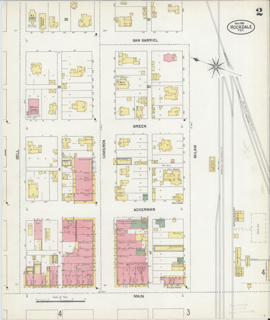 Sanborn Fire Insurance Map from Rockdale, Milam County, Texas (1901), Sheet #0002 - Historic Sanborn Fire Insurance Map Print, vintage old map wall art, antique decor, genealogy gift, Texas Texas map