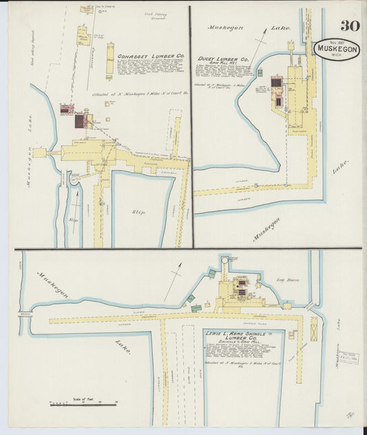 Sanborn Fire Insurance Map from Muskegon, Muskegon County, Michigan (1887), Sheet #0030 - Historic Sanborn Fire Insurance Map Print, vintage old map wall art, antique decor, genealogy gift, Michigan Michigan map